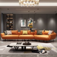 北欧真皮沙发轻奢网红头层牛皮质组合沙发客厅现代简约弧形沙发